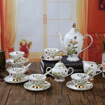 Service à café en porcelaine anglaise de style camélia Service à thé en porcelaine anglaise Pot en céramique Crémier Sucrier Théière Tasse à café Tasse à café