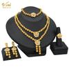 24K Gold-Plated Bridal Jewelry Set: Necklace & Earrings, Middle Eastern Wedding Style, Dubai Four-Piece Set
