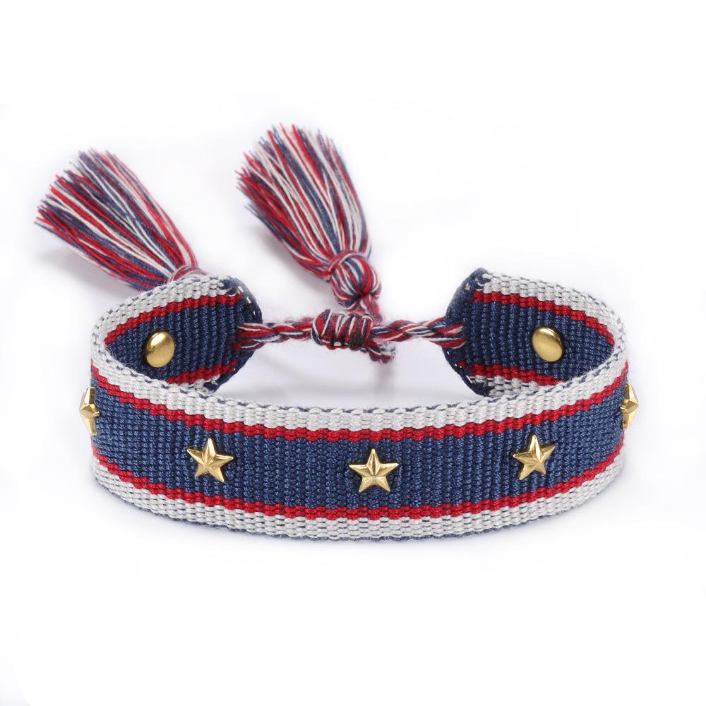 2025 Metal Star Pendant Woven Bracelet with Letter Embroidery