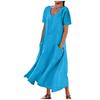 Vestido Largo Holgado de Algodón y Lino de Color Sólido para Mujer, Manga Corta, Cuello Redondo, Vestido de Baile