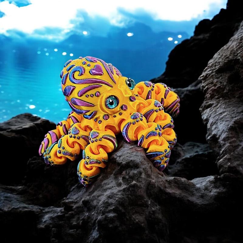 3D Printed Octopus Figurine Flexible Articulated Tentacles Cute Entrance Cabinet Ornament for Modern Home Aesthetic Decor