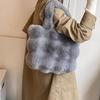 Women Faux Fur Solid Color Casual Shopper Tote Bag Winter Imitation Rabbit Hair Handbag Large Capacity Soft Shoulder Bag