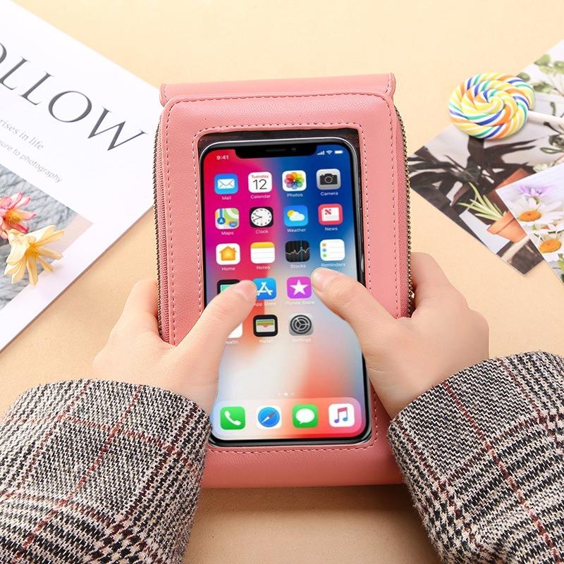Touch screen mobile phone bag women's popular small crossbody small bag for mobile phones fashionable wallet vertical