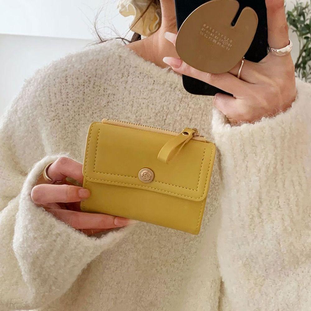 Solid Color Trifold Wallet Minimalist Student Purse Simple Women's Wallet  Card Holder