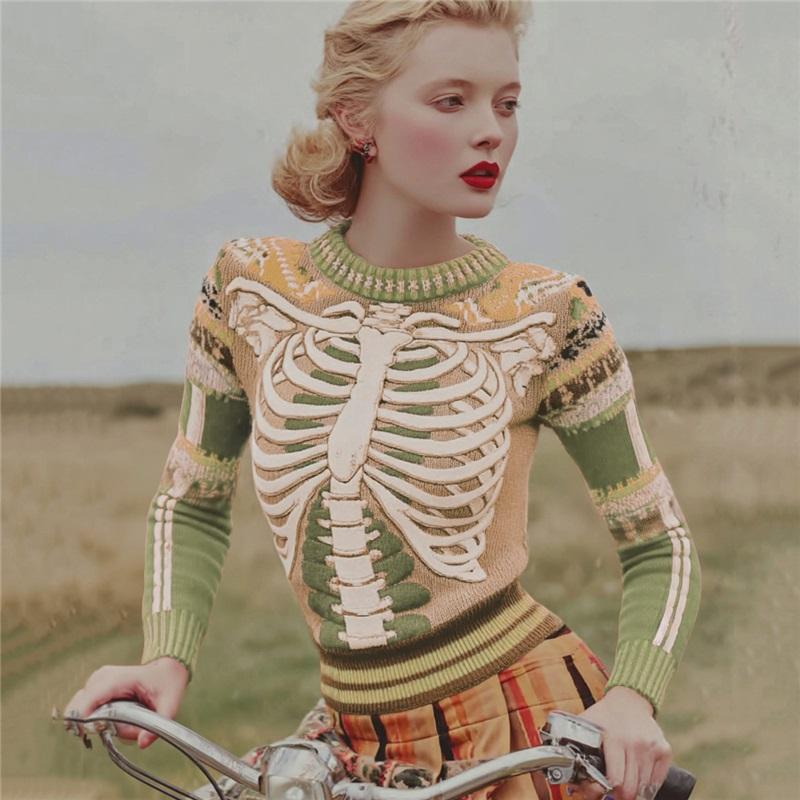 Women Crew Neck Loose Pullover Halloween 3D Digital Print Long Sleeve Casual Sweatshirt