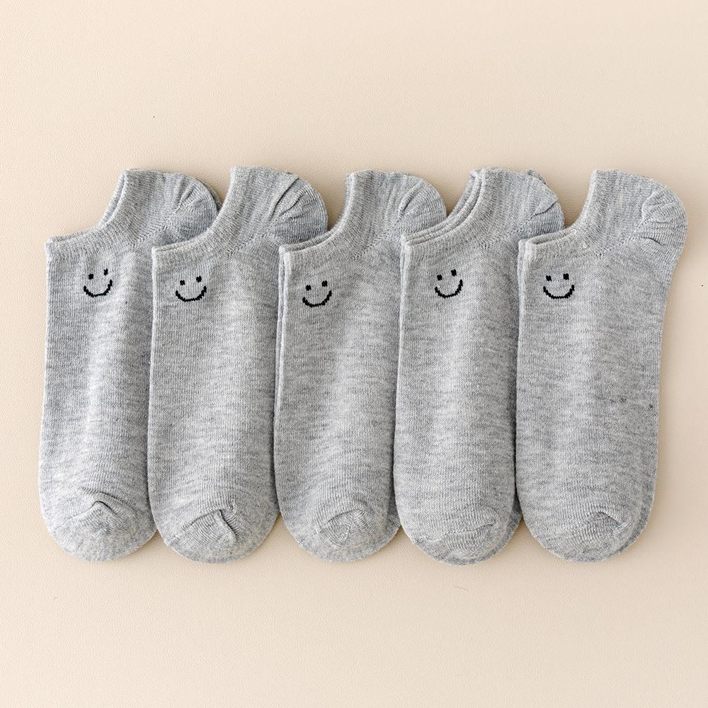 5  Pairs Large Size Smile Short Tube Socks Women's Sports Socks Spring and Summer Breathable Rainbow Color Men's and Women's Boat Socks