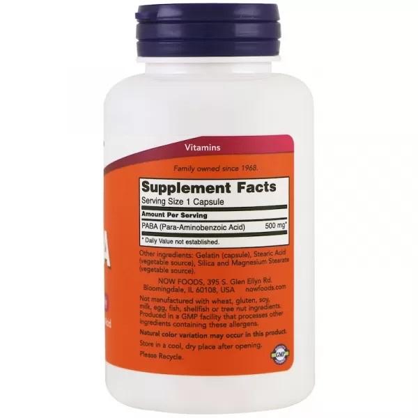 Now Foods PABA 500mg., 100 CAPS