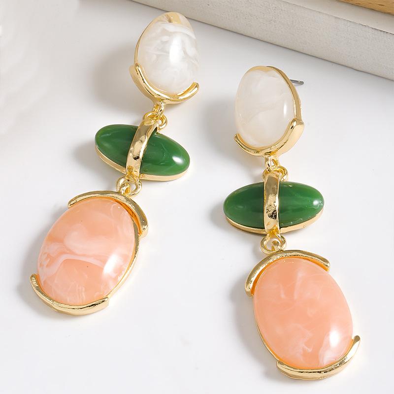 Creative Candy-Colored Geometric Oval Earrings for Women Vintage Resin Multi-Layer Drop Earrings Fashion Jewelry Accessories