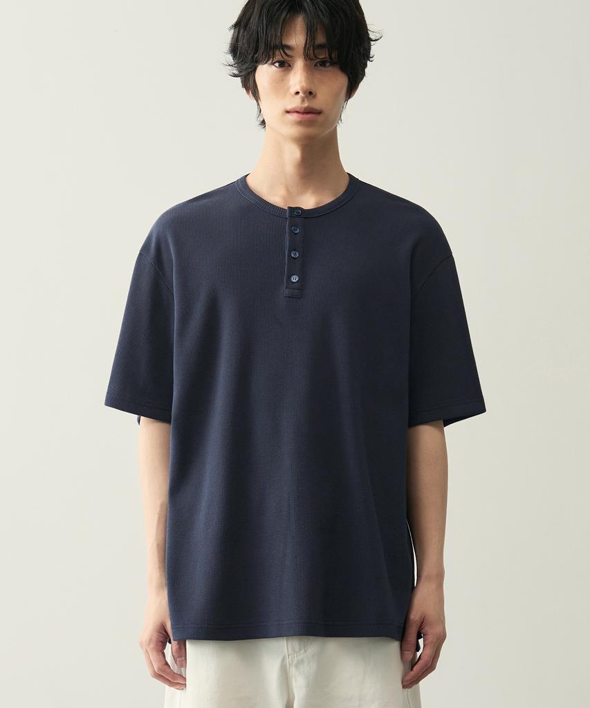 ROTEMBER Waffle Henley Neck Half T-Shirt [ 4 Colors ]