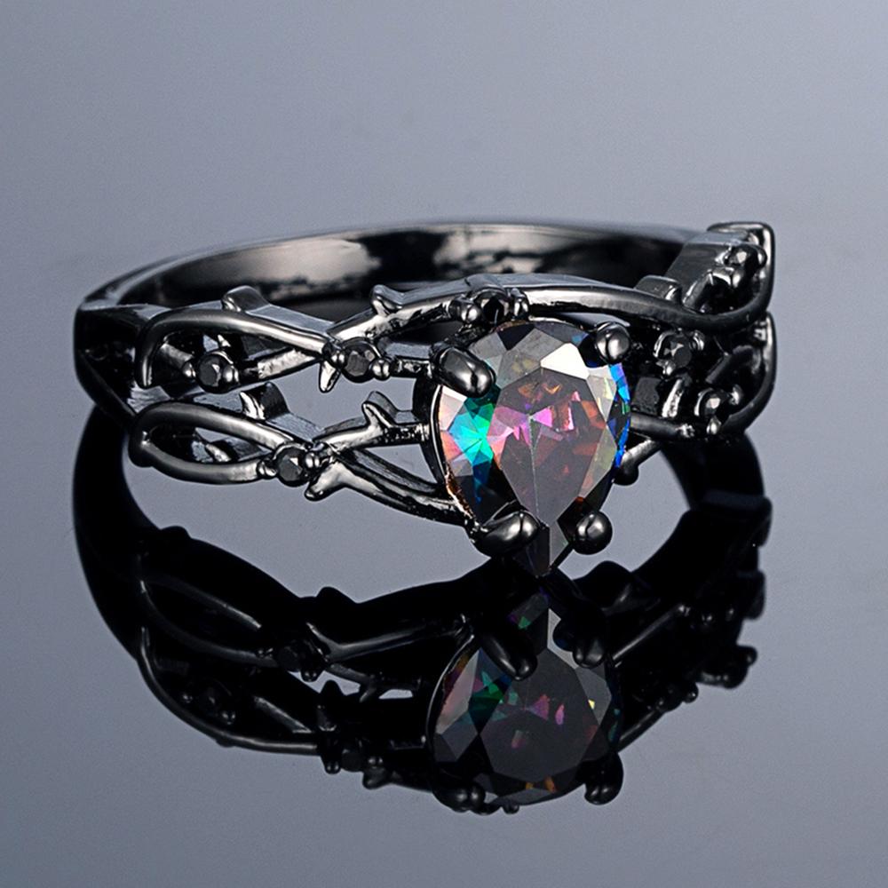 

Luxury Colorful Quartz Crystal Ring Women s Fashion Gun Black Cubic Zircon Finger Rings Classic Jewelry Comes with Packaging Box 5