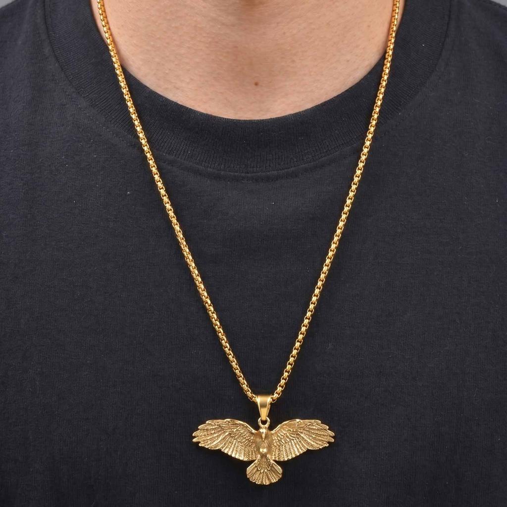 Punk Eagle Necklace for Men,Gold Silver Color Stainless Steel Eagle Pendant Necklace,Birthday Hip Hop Jewelry Gift