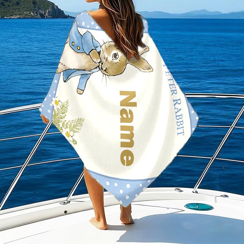 1pc Peter Rabbit2 Beach Towel with Custom Name, Beach/Swimming/Bath/Picnic/Camping Towel, Suitable for Seaside Beaches