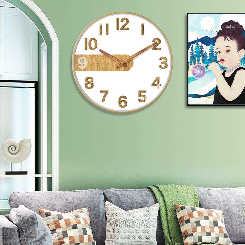12-inch 30cm New Chinese Style Imitation Wood Grain Bamboo Grain Brushed Silent Clock Fashion Living Room Personalized Creative Wall Clock
