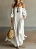 Maxi Abito Casual da Donna a Vestibilità Larga con Maniche Off-Shoulder per Vacanze al Mare