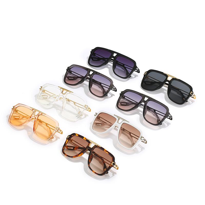 European and American sunglasses, literary square frame beam sunshade glasses, sunscreen hollowed out metal leg sunglasses, women