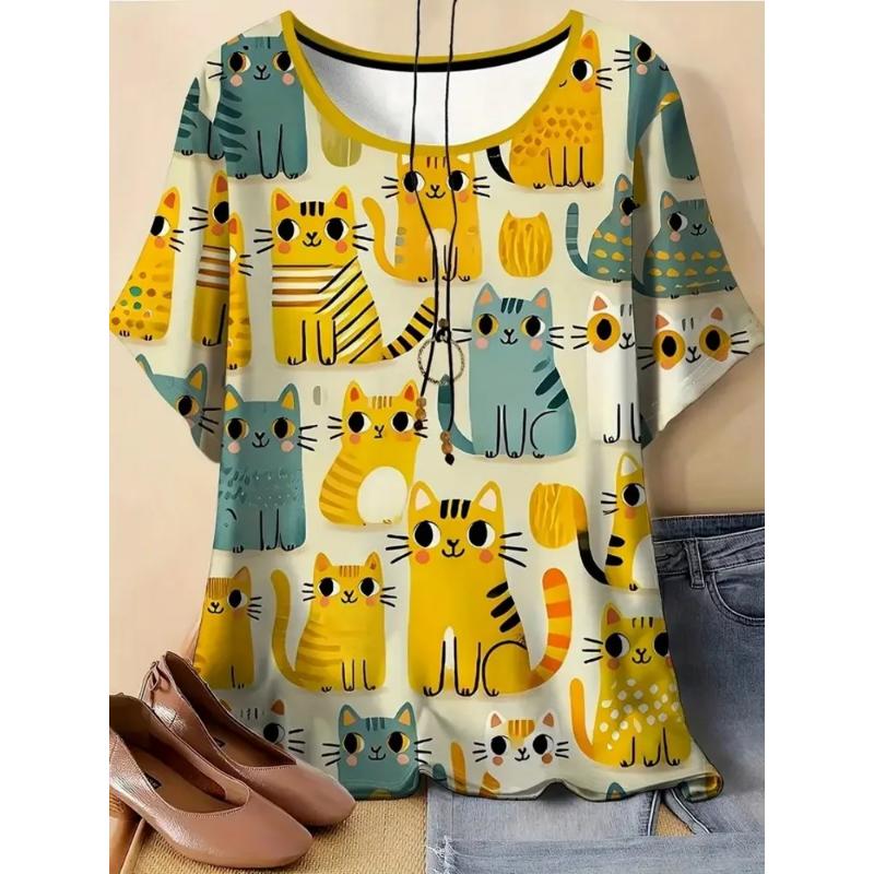 

Fashion Women s Animal Short Sleeve 3D Animal Color Printing Crew Neck T-Shirt Crew Neck Short Sleeve Colored T-Shirt Tops Daily Wear XS