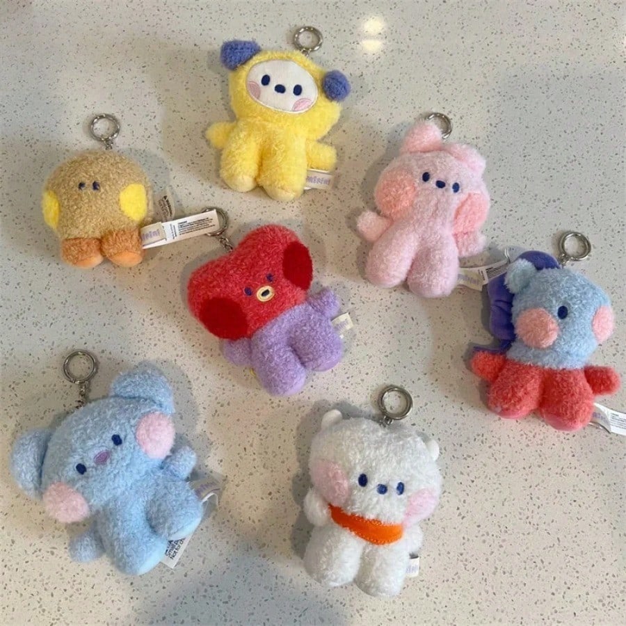 LINE FRIENDS BT21 Anime Kpop und Cartoon-Thema 8cm Mini-Tier COOKY RJ TATA Plüsch Schöner Schlüsselanhänger und Rucksackanhänger