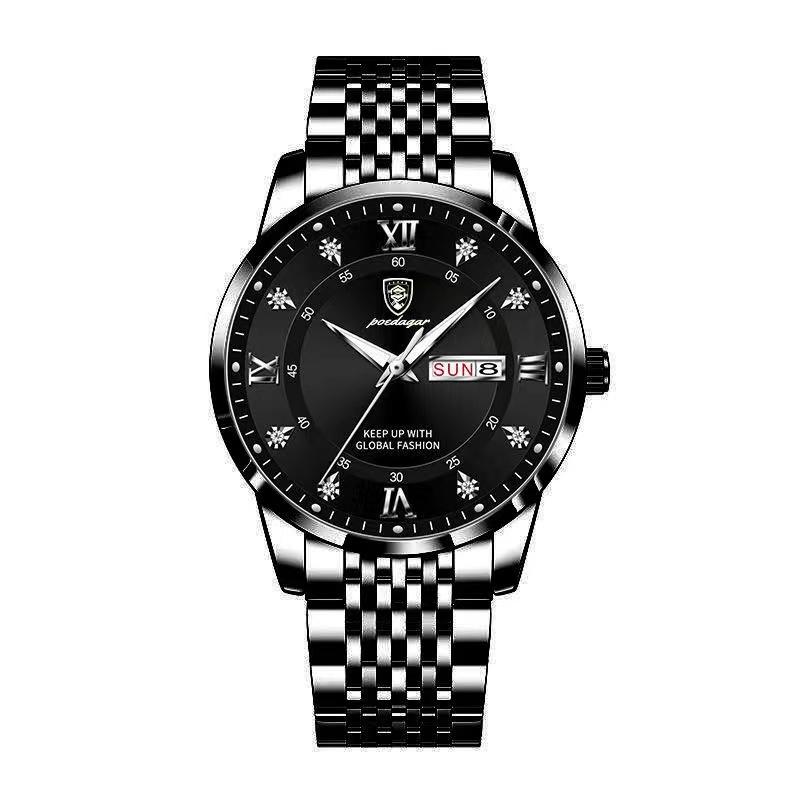 

POEDAGAR Men Watch Luxury Business Quartz Wristwatch Waterproof Luminous Date Week Steel Strap Top Brand Watches Yes чёрный