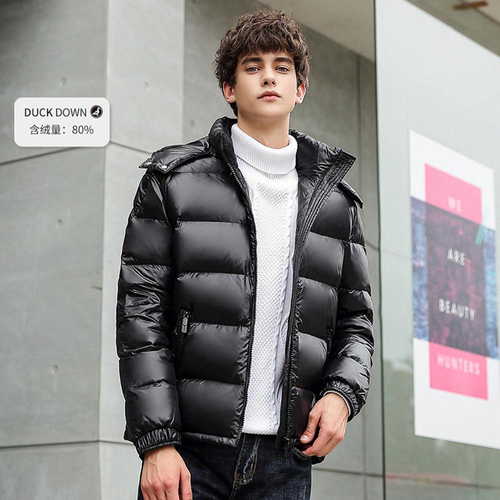 

2025 новая версия европейской зимней пуховой куртки блестящая с капюшоном ветрозащитная мужская и женская больших размеров уличный костюм-пуховик 2XL чёрный