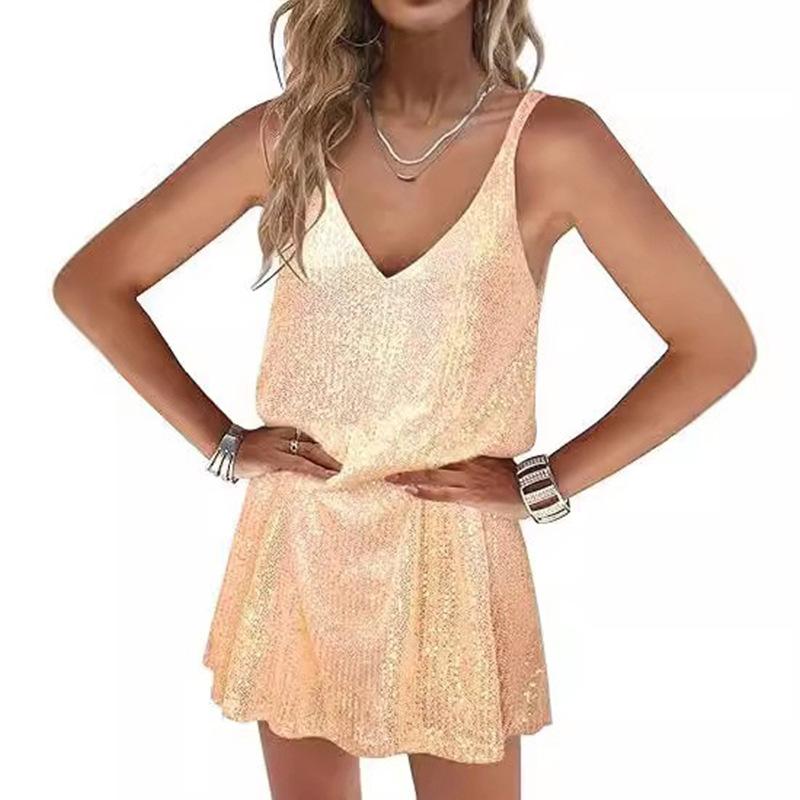 Dámská volná sexy sukně s V-výstřihem do klubu, styl čisté touhy, evropská a americká šlehačková sukně s flitry, šaty