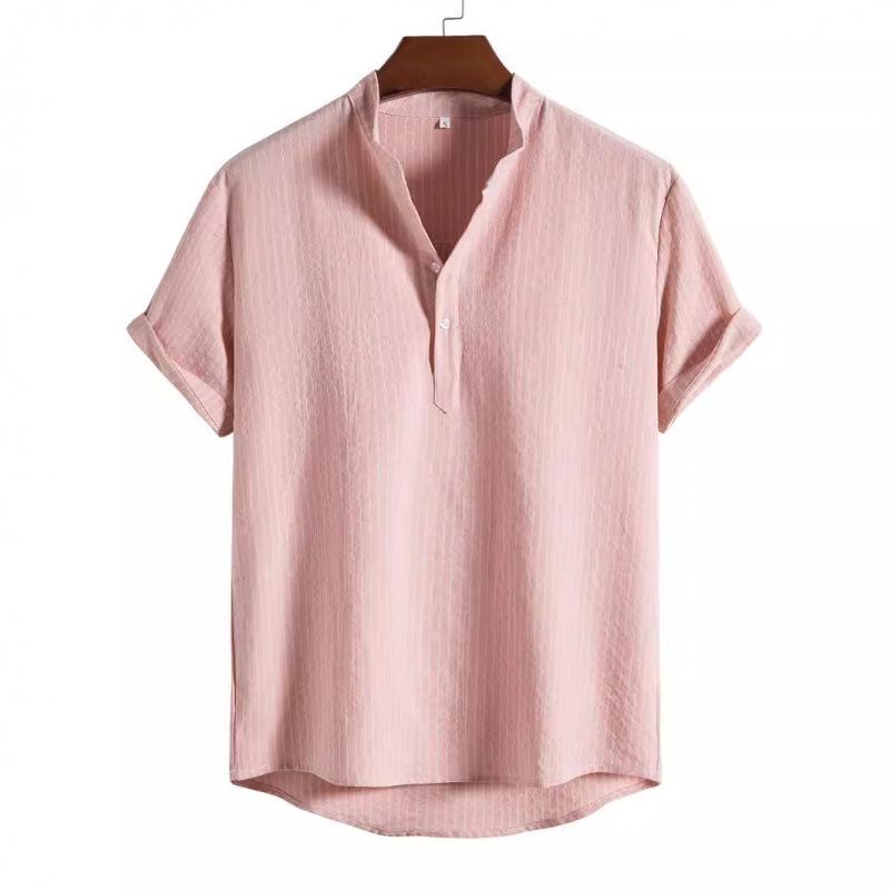 Y2k Short Sleeve Shirt Men's Cotton and Linen Stand Collar Short-sleeved Shirt