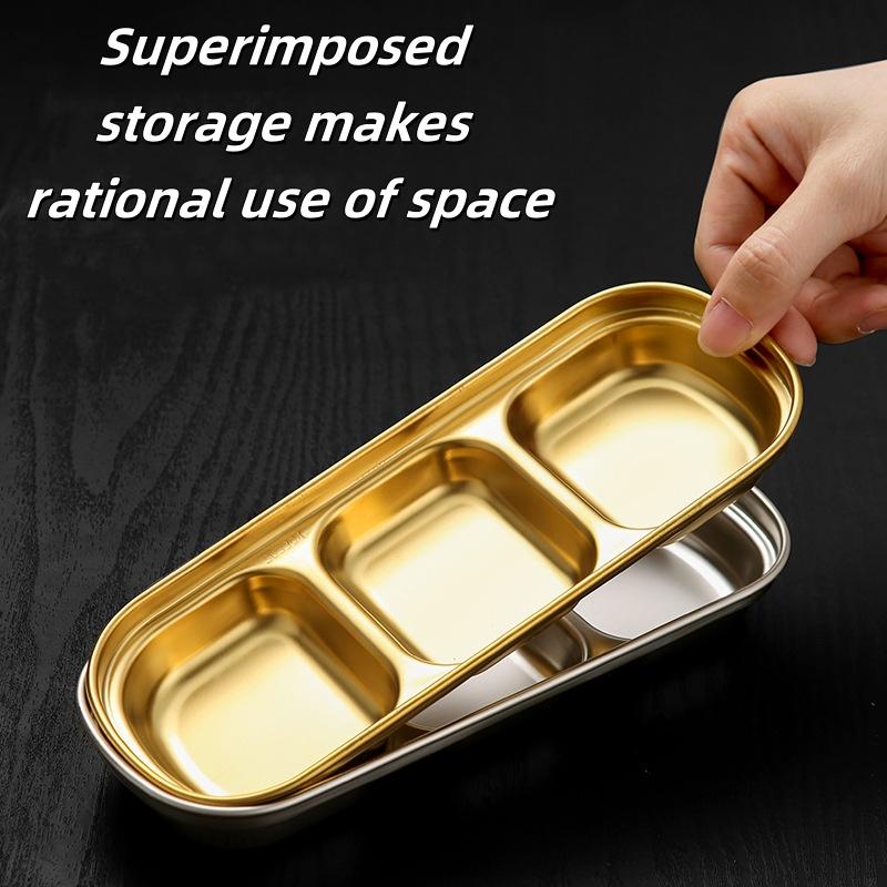 Korean Style Seasoning Dish Gold Silver Color Stainless Steel Barbecue Sauce Dish Plate Tableware BBQ Restaurant Kitchen Tool