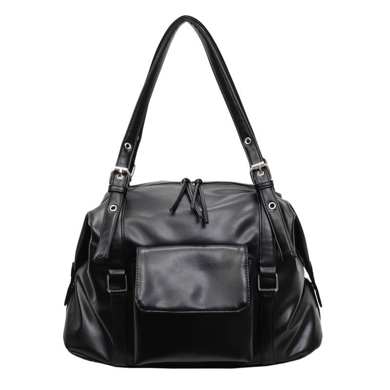 Large Capacity Womens Shoulder Bag Stylish Streetwear Crossbody Daily Commute Pure Color PU Leather