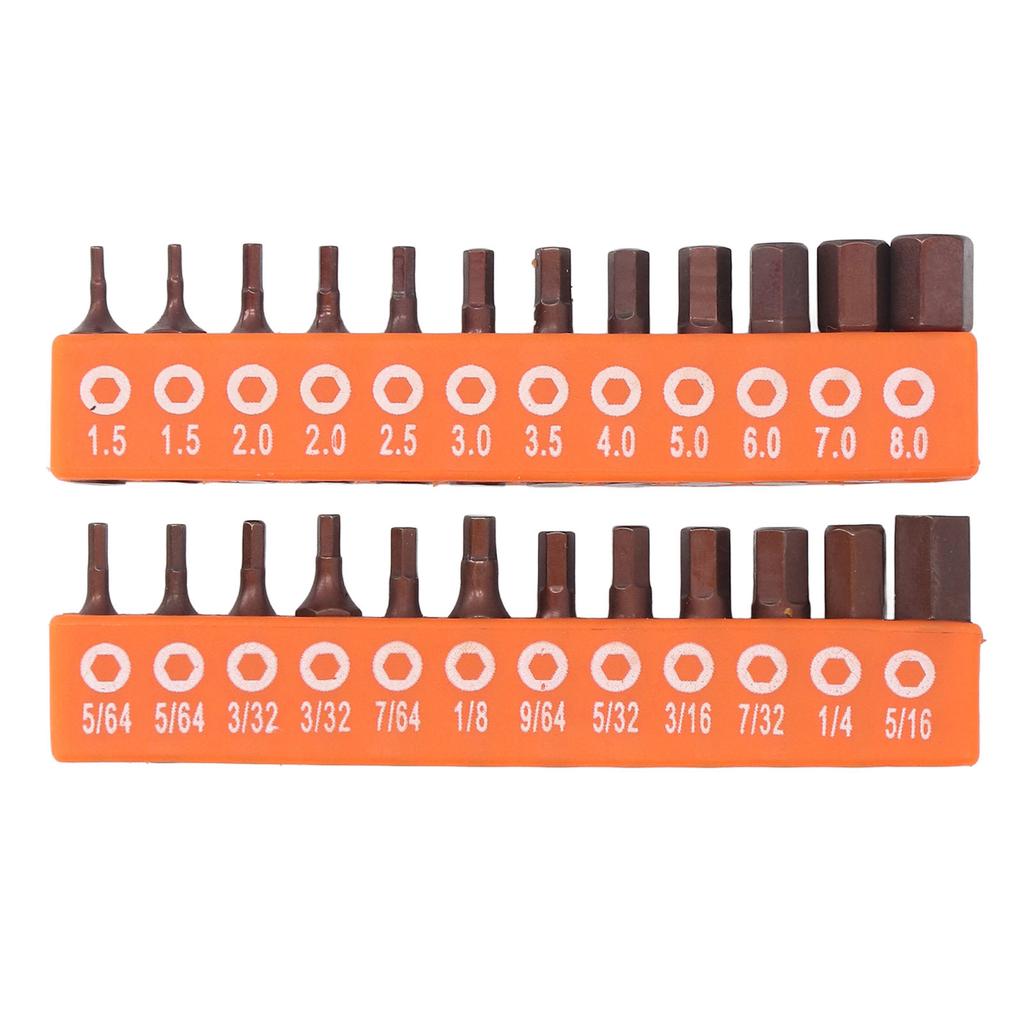 24 Pcs Hex Head Drill Bit Set 1/4 Inch Hex Shank S2 Alloy Steel Metric and SAE Hex Bit Set for Indus