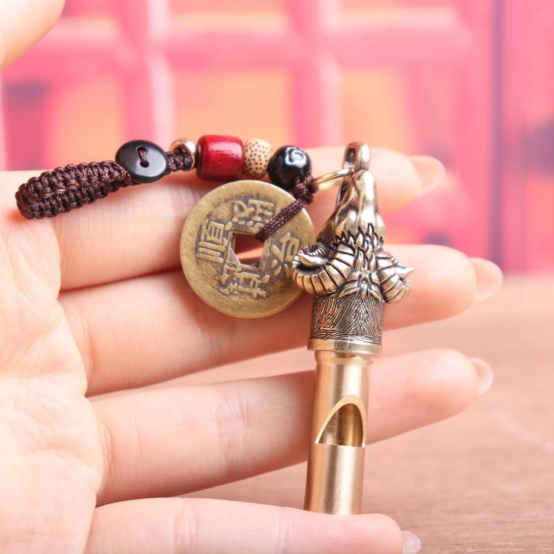 Sheep Head Brass Whistle Rust Resistant Vintage Design Emergency Survival Keychain for Outdoor Hiking Camping Preppers