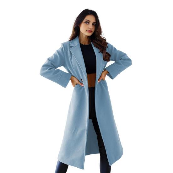 Women's Midi Long Wool Blend Coat Classic Notch Lapel Single Breasted Pea Trench Coat Fall Winter Overcoat