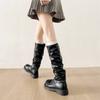 Queen Fan Black Retro Platform Boots Women's Boots 2025 New Autumn Versatile Skinny Knight Boots