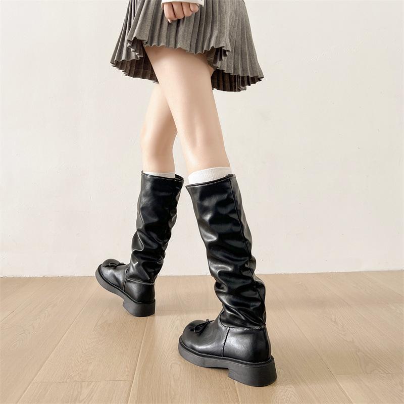 Queen Fan Black Retro Platform Boots Women's Boots 2025 New Autumn Versatile Skinny Knight Boots