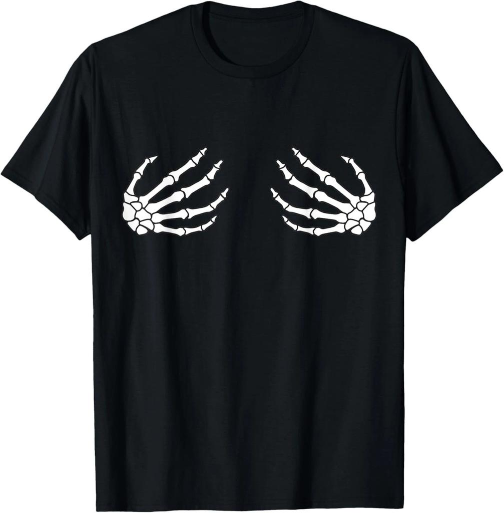 Halloween Women_s Boob Skeleton Hand T- Shirt
