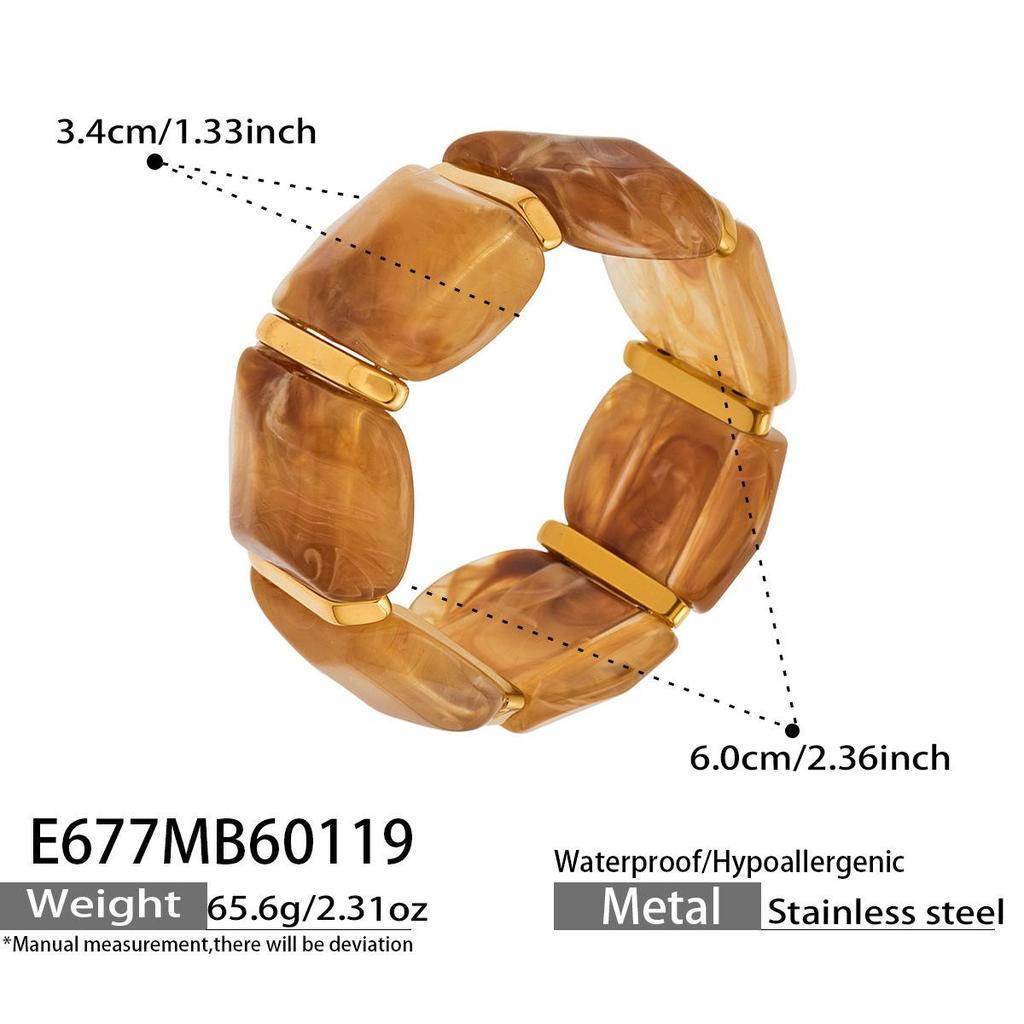 18K Gold-Plated Dopamine Resin Bracelet: European & American Light Luxury Fashion, Versatile Wide Band Elastic Design.