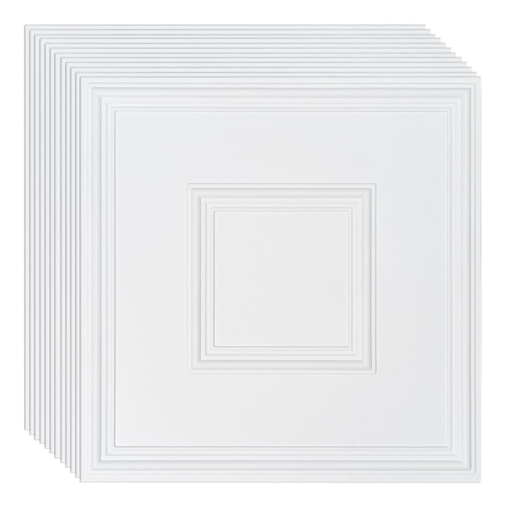 Ceiling Tiles 12-Pack 24 X 24 In PVC Easy Installation White Geometric
