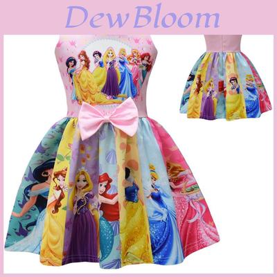 Vestido de Princesa Disney para Niña con Lazo de Algodón para Primavera Verano Edades 3 a 8