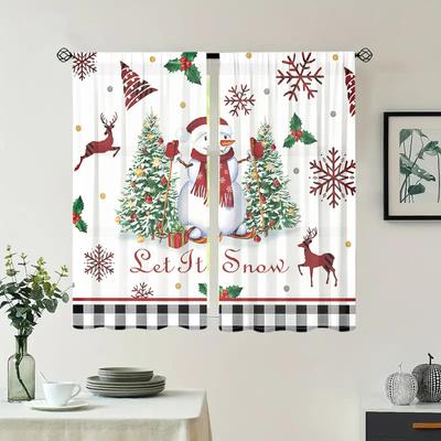 2 Pieces, Christmas Tree Snowman Snowflake Curtains -30% Blackout - Suitable for Living Room, Bedroom, Kitchen, Home Decoration
