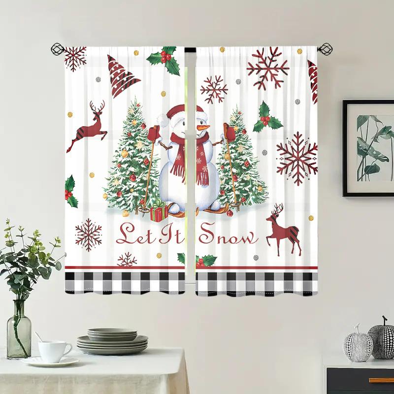 2 Stück, Weihnachtsbäumchen Schneemann Schneeflocken Vorhänge -30% Verdunkelung - geeignet für Wohnzimmer, Schlafzimmer, Küche, Heimdekoration