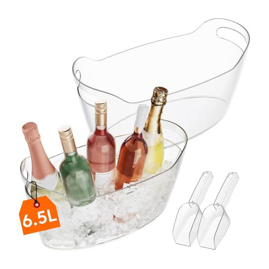 Ice Bucket Transparent 6.5L Large Capacity Drink Cooler for Wine Beer Champagne Thickened Food-Grade Plastic Barrel with Handle Portable Party Chiller