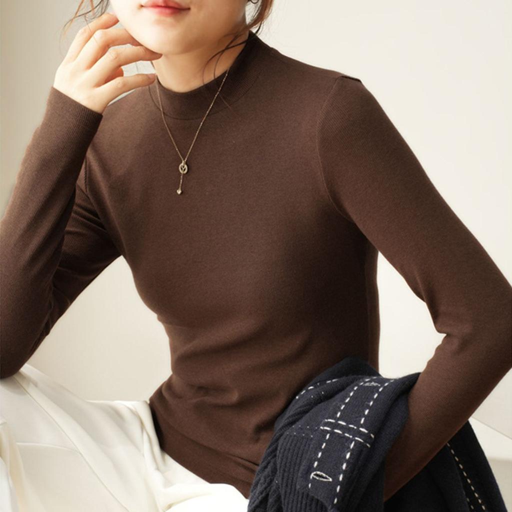 New Autumn and Winter Pure Cotton Long-sleeved T-shirt for Women Korean Style Slim Slim T-shirt Top Solid Color Versatile Base Shirt