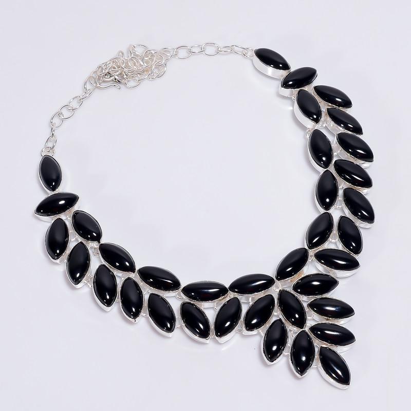 

Beautiful Top Grade Qualite 100% Natural Black Onyx Marquise Shape Ethnic Handmade Jewelry 925 Steling Silver Necklace 19 WSJ-4781 срібний