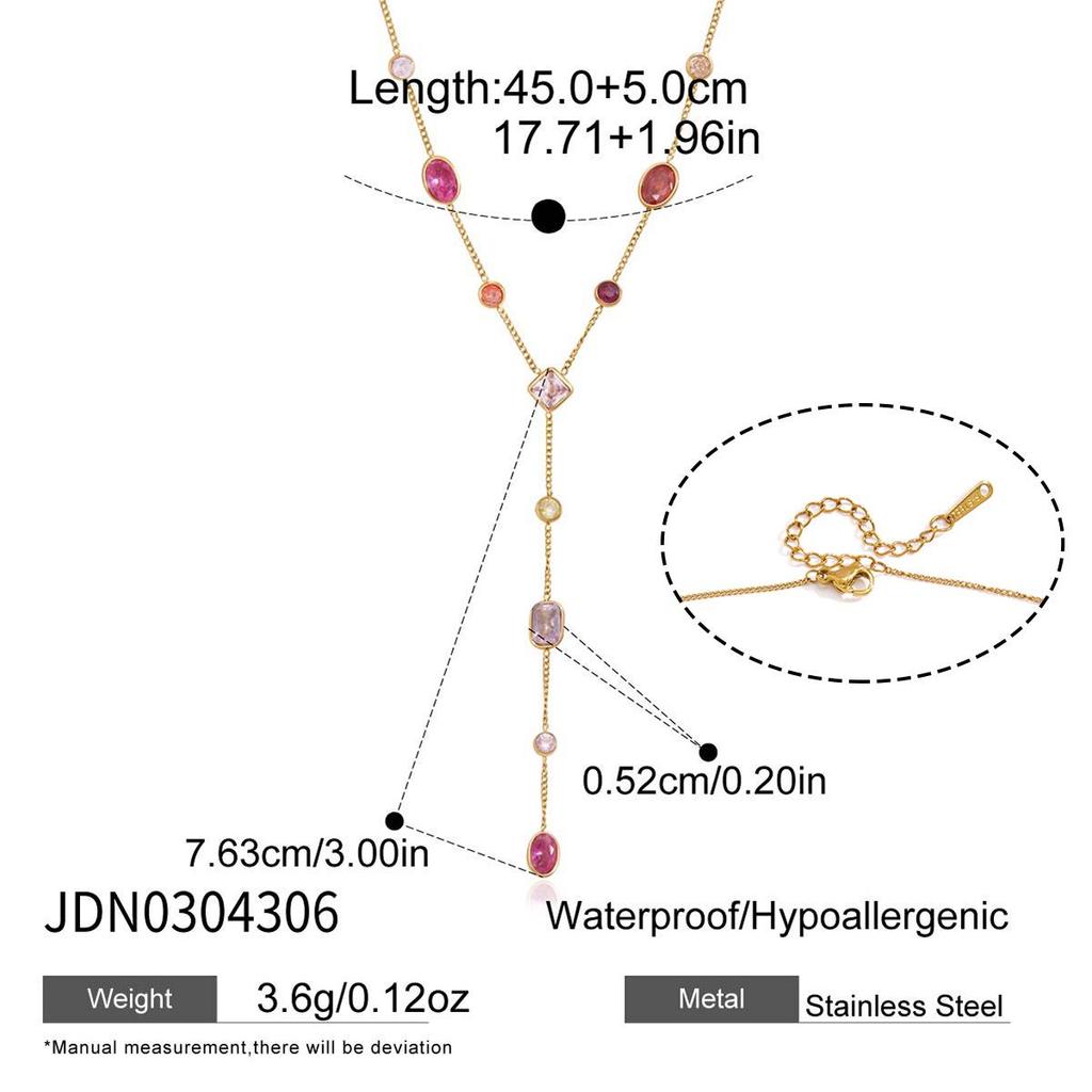 Wanxing Geometric Zirconia Y-shaped Necklace: Stainless Steel, Versatile European & American Fashion.