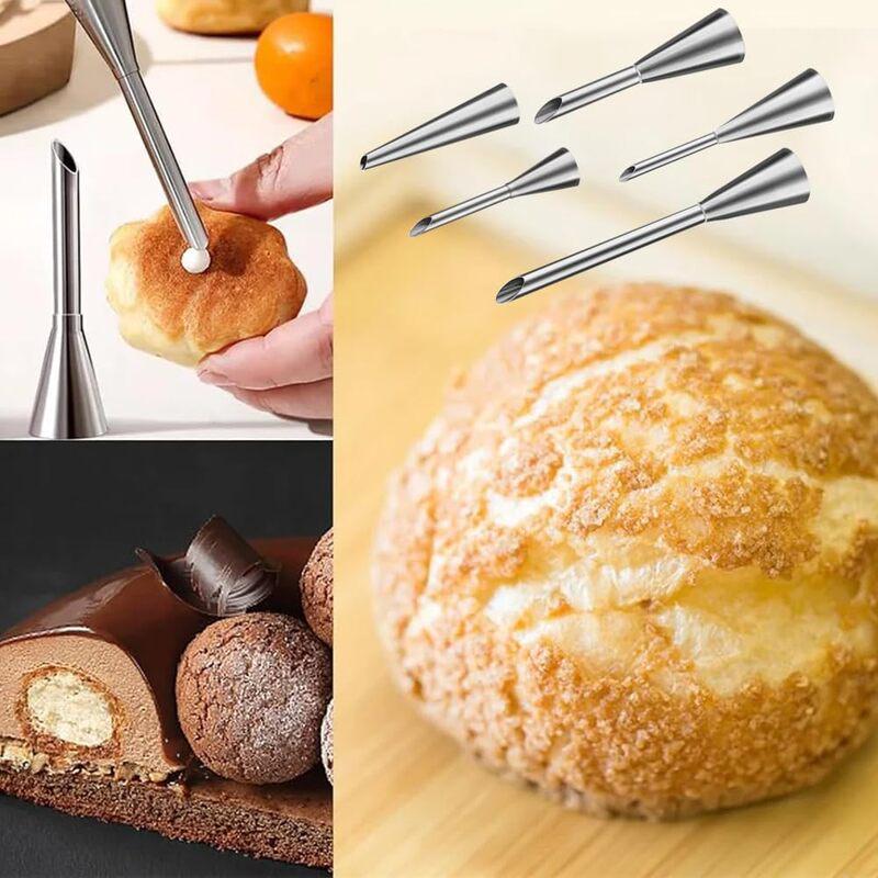 5-Piece Cream Puff Piping Tips Set - Large, Medium, Small, 304 Stainless Steel