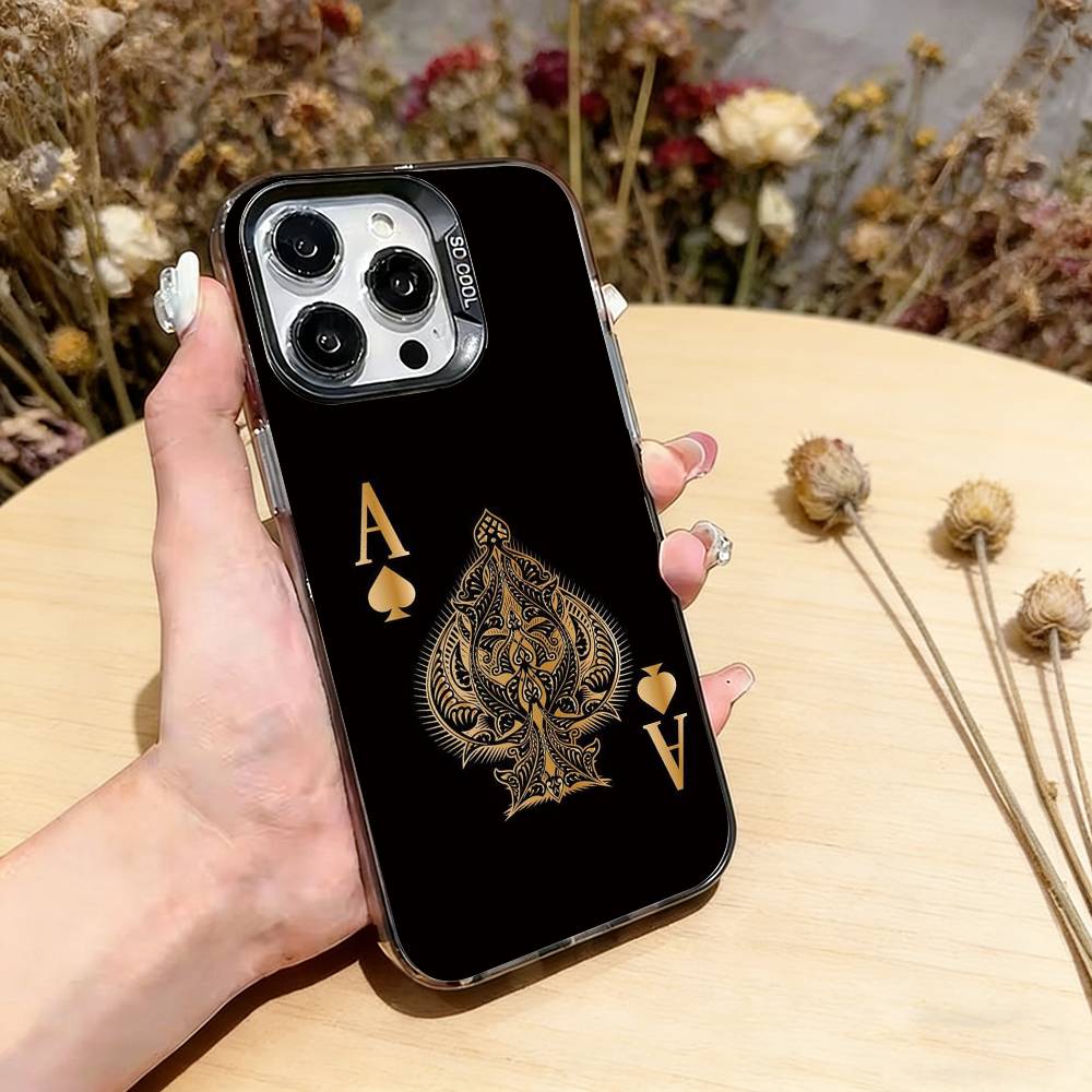 Ace Of Spades Poker Phone Case For iPhone 17,16,15,14,13,12,11 Plus,Pro Max,XS,Colorful Silver Phone case Funda Cover