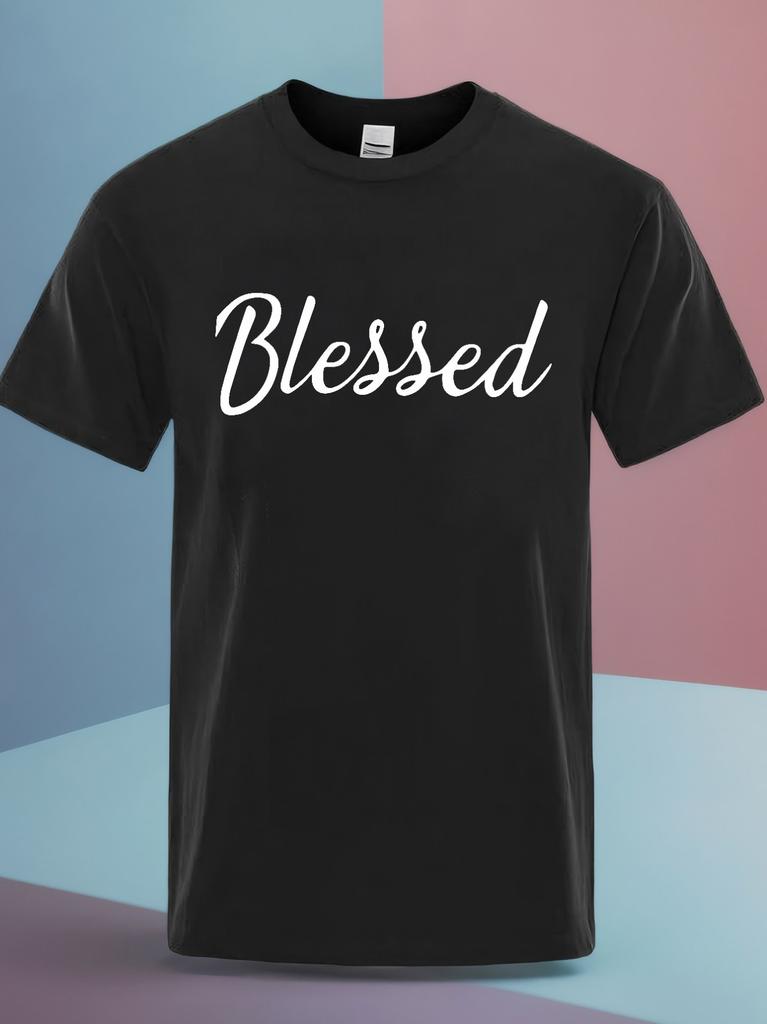 Heavyweight Cotton T-shirt - Soft Stretch Crewneck Tee with Bold Blessed Print