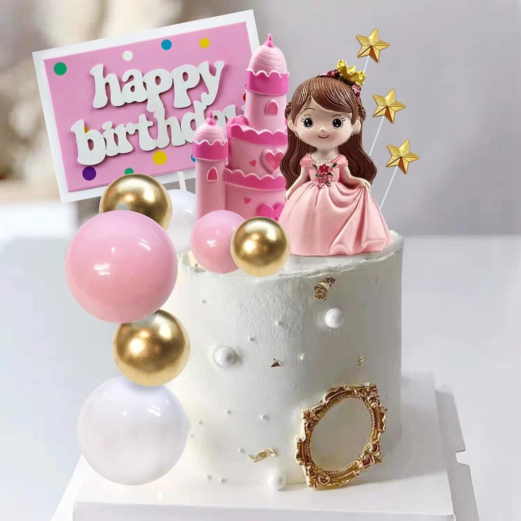 Pink Castle Princess Cake Topper with Stars - Perfect for Girls' Birthday Parties