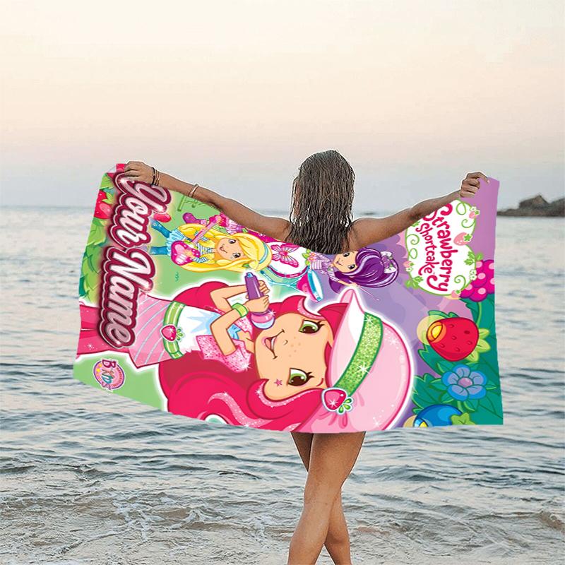 1pc Princess Strawberry Beach Towel with Custom Name, Beach and Seaside Swimming Pool Equipment, Fashion Pattern, Rectangular, Travel Essential