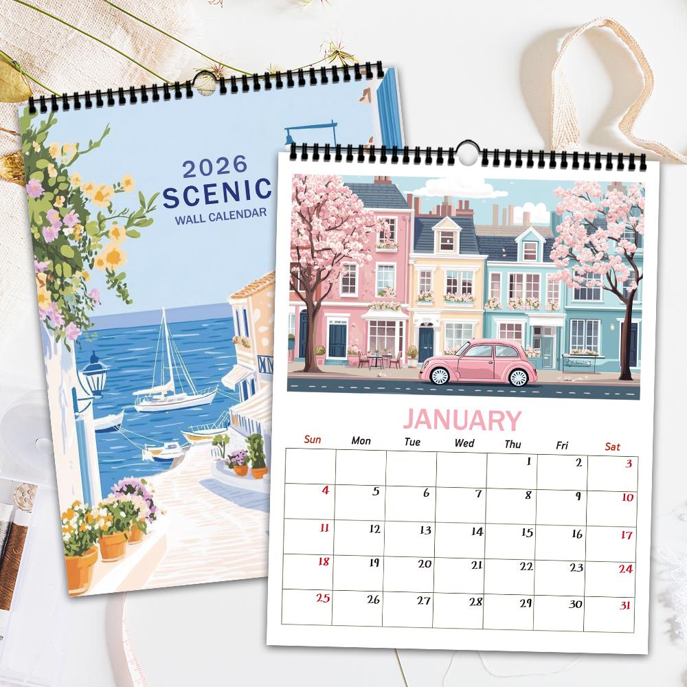 1 Stück, 2026 Reisekalender, Stadtansichten, 12 verschiedene Designs, Wandkalender, Geburtstags-, Weihnachts-, Neujahrsgeschenke