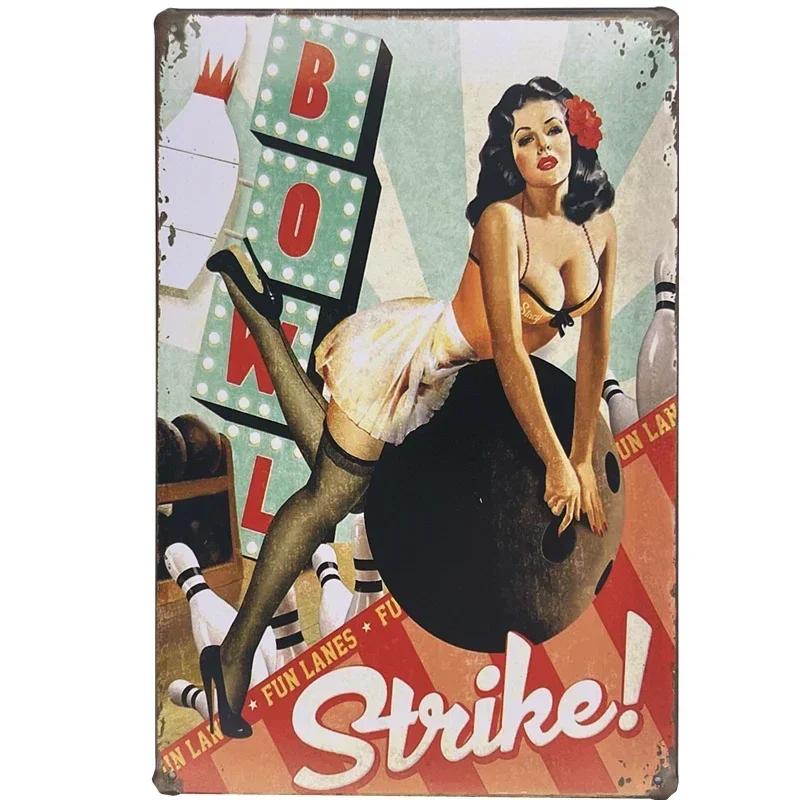 Pin Up Girl Metal Tin Signs Vintage Wall Art Painting Bar Pub Cafe Shop Home Decor Sexy Lady Poster Plate Plaque