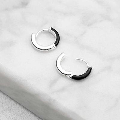 [Aslit] One-Touch Ring Earrings Silver 925 Black Semi-Simple